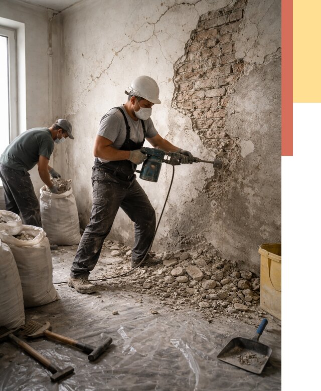 Демонтаж штукатурки со стен в Моршанске от 7477 руб/м² — быстро и недорого | ОТДЕЛОЧНИК-Мрш