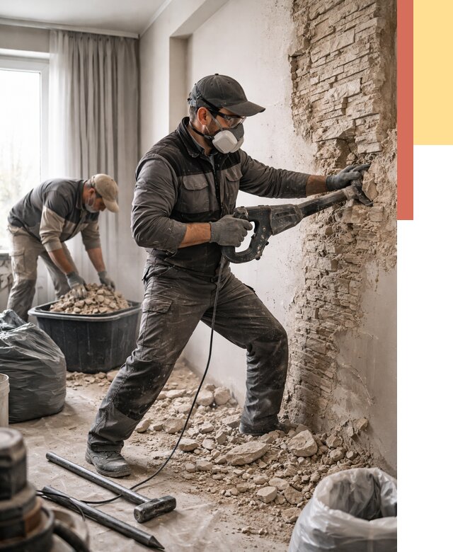 Демонтаж декоративного камня в Моршанске от 1506 руб/м² — быстро и недорого | ОТДЕЛОЧНИК-Мрш