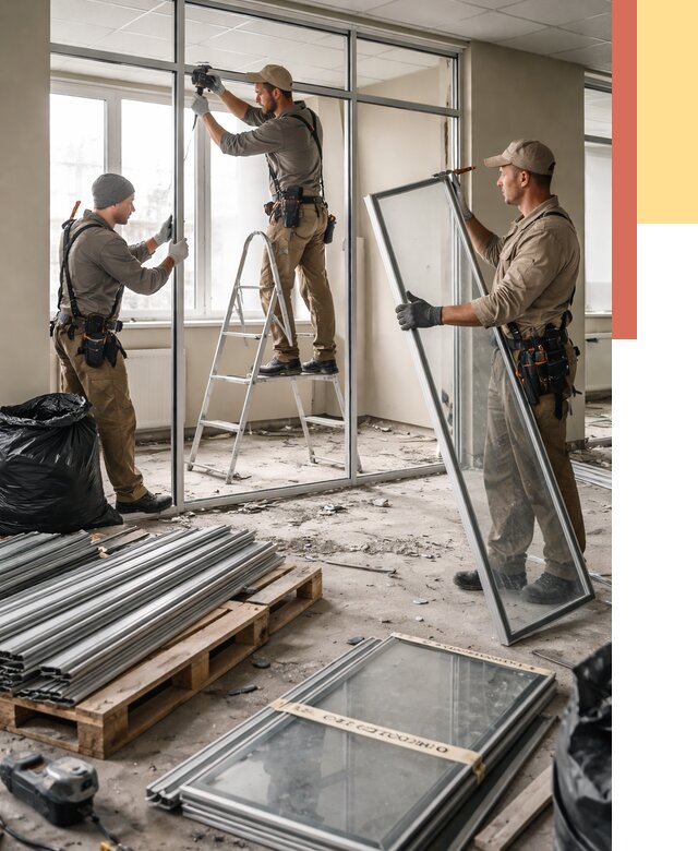 Демонтаж алюминиевых перегородок в Моршанске от 4362 руб. — быстро и недорого | ОТДЕЛОЧНИК-Мрш