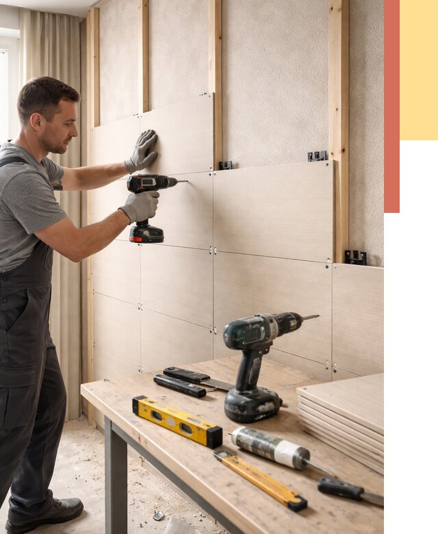 Монтаж МДФ панелей на стены в Моршанске от 1298 руб. под ключ | ОТДЕЛОЧНИК-Мрш