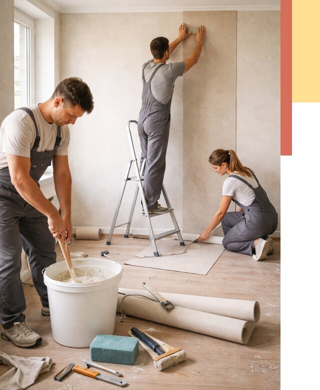 Оклейка стен обоями в Моршанске от 3635 руб/м2 — быстро и недорого | ОТДЕЛОЧНИК-Мрш