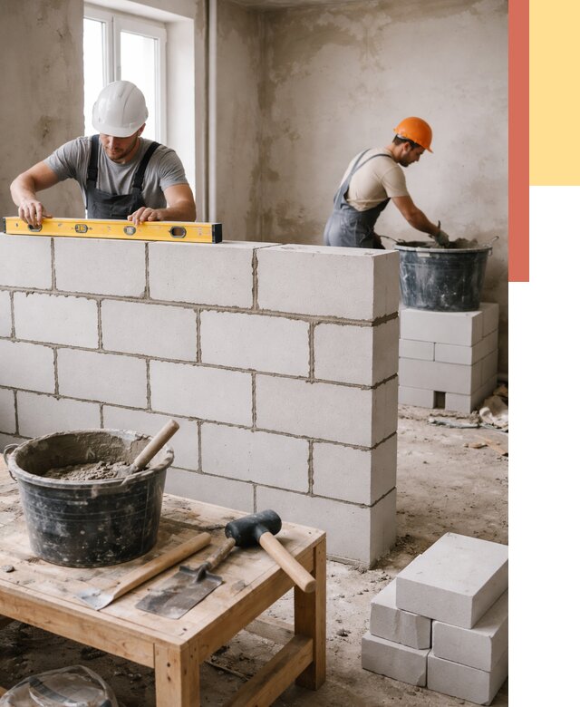 Кладка перегородок из газобетона в Моршанске от 3323 руб. под ключ | ОТДЕЛОЧНИК-Мрш
