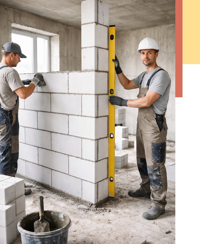 Кладка перегородок из пеноблока в Моршанске от 1869 руб. под ключ | ОТДЕЛОЧНИК-Мрш