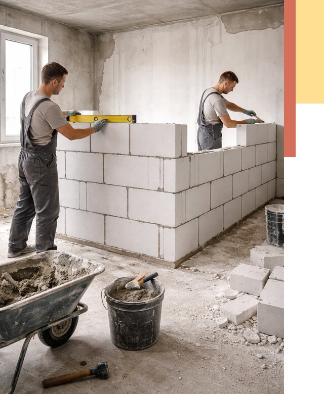 Кладка перегородок из ПГП в Моршанске от 2596 руб./м2 — монтаж и возведение под ключ | ОТДЕЛОЧНИК-Мрш