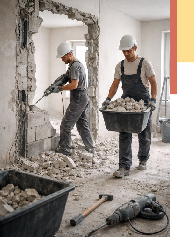 Демонтаж блоковых перегородок в Моршанске от 3894 руб. — быстро и недорого | ОТДЕЛОЧНИК-Мрш