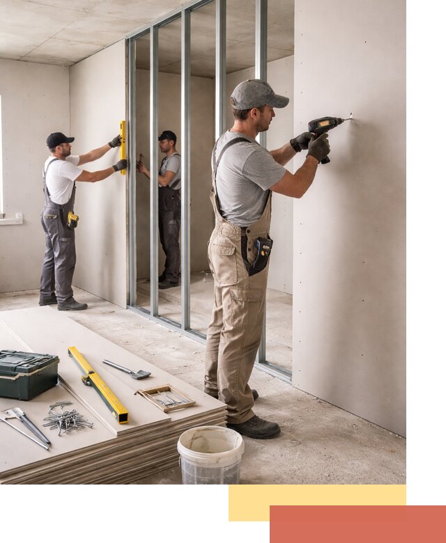 Однослойная перегородка из гипсокартона в Моршанске под ключ, монтаж и отделка