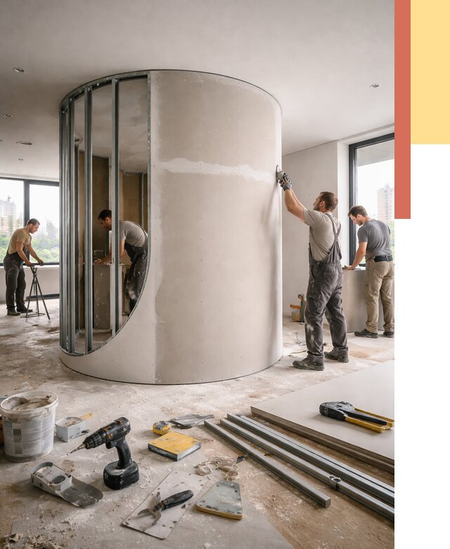 Радиусная перегородка из гипсокартона в Моршанске от 3012 руб. под ключ | ОТДЕЛОЧНИК-Мрш