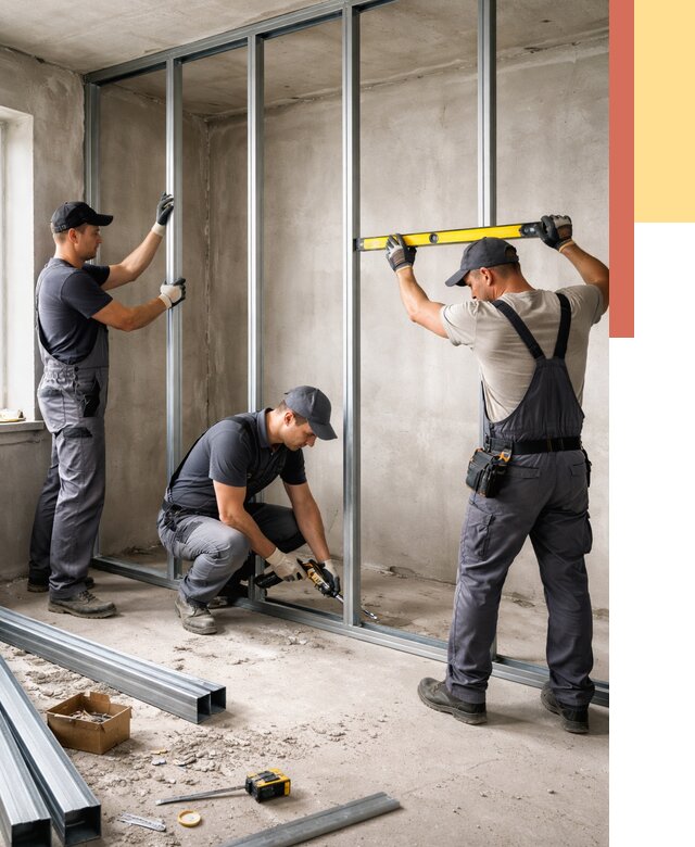 Монтаж каркаса перегородки из профиля в Моршанске от 779 руб. | ОТДЕЛОЧНИК-Мрш