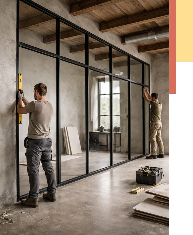 Стеклянные перегородки лофт в Моршанске от 10904 руб. под ключ | ОТДЕЛОЧНИК-Мрш