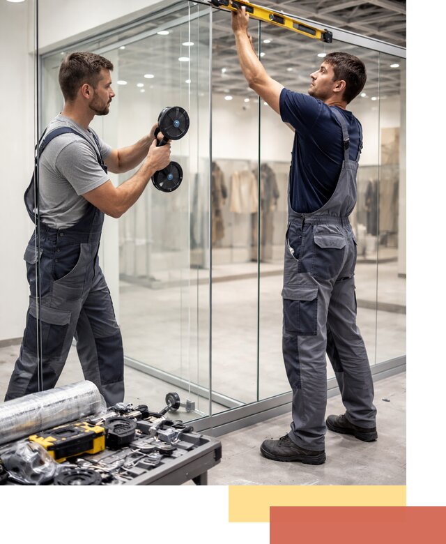 Стеклянные перегородки для магазинов в Моршанске — монтаж и установка