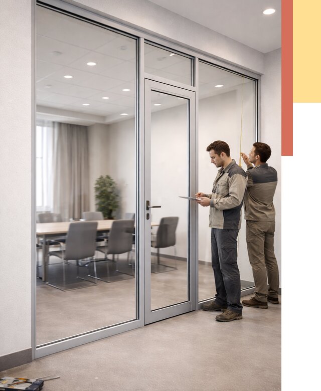 Установка и монтаж алюминиевых перегородок со стеклом в Моршанске от 8516 руб. | ОТДЕЛОЧНИК-Мрш