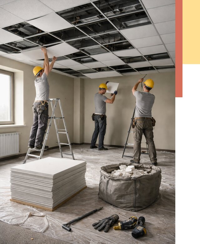 Демонтаж потолка Армстронг в Моршанске от 4673 руб. быстро и недорого | ОТДЕЛОЧНИК-Мрш