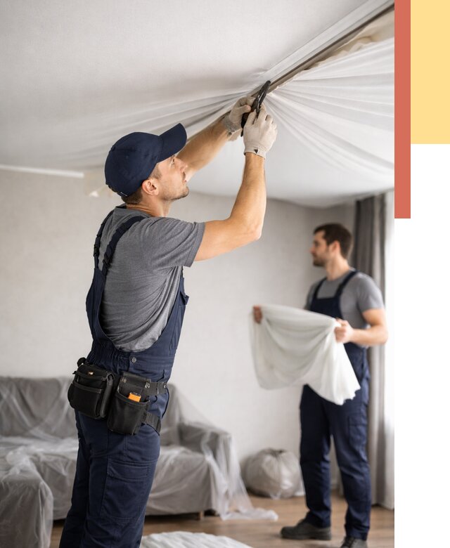 Демонтаж натяжного потолка в Моршанске от 4673 руб. — снятие и разбор под ключ | ОТДЕЛОЧНИК-Мрш