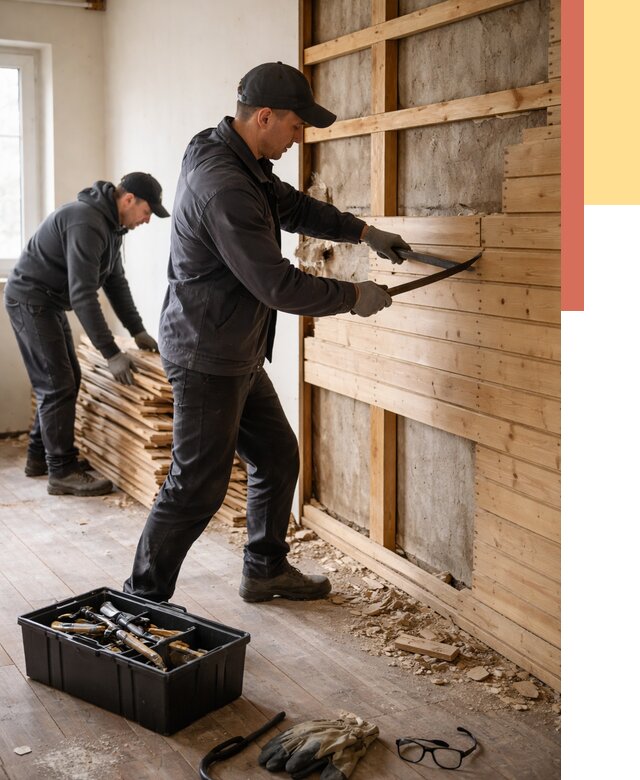 Демонтаж вагонки в Моршанске от 3946 руб/м2 — быстро и недорого | ОТДЕЛОЧНИК-Мрш