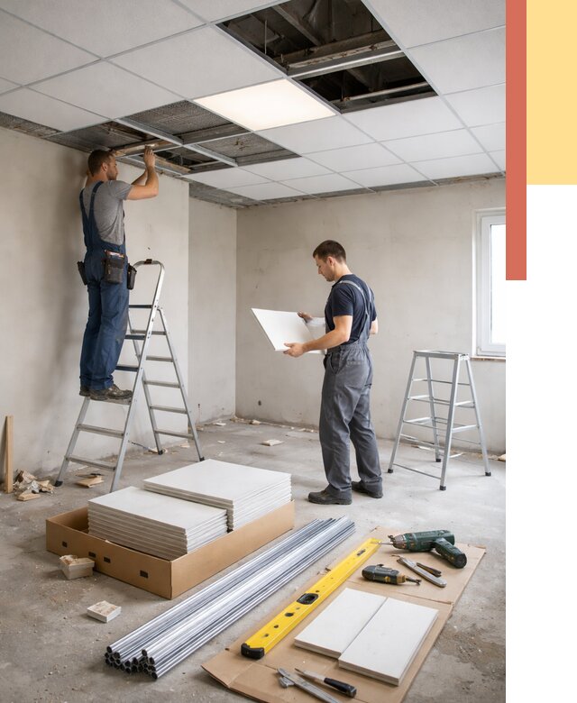 Монтаж потолка армстронг в Моршанске от 4673 руб/м2 — быстрая установка под ключ | ОТДЕЛОЧНИК-Мрш