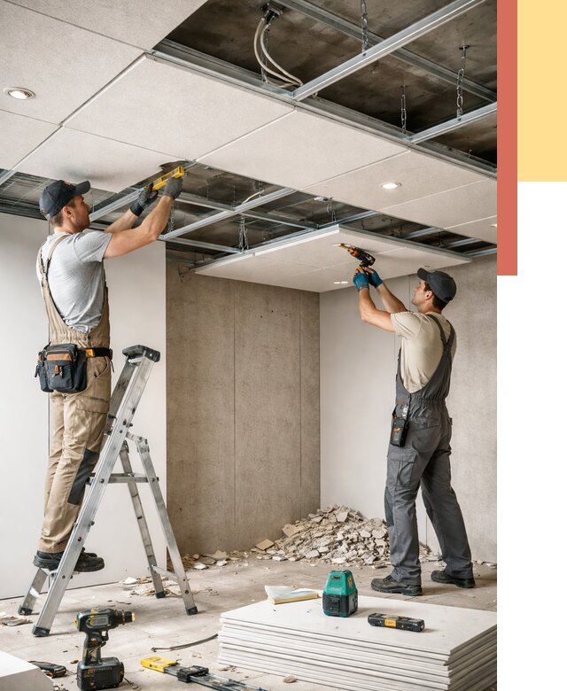 Монтаж акустического потолка в Моршанске от 6750 руб/м2 — быстро и недорого | ОТДЕЛОЧНИК-Мрш