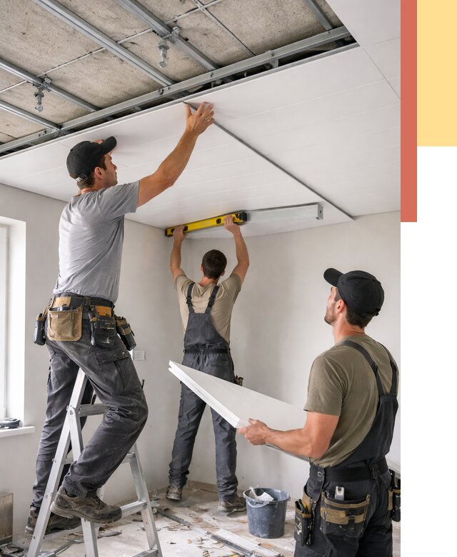 Монтаж потолка из ПВХ панелей в Моршанске от 3635 руб./м2 — быстро и недорого | ОТДЕЛОЧНИК-Мрш