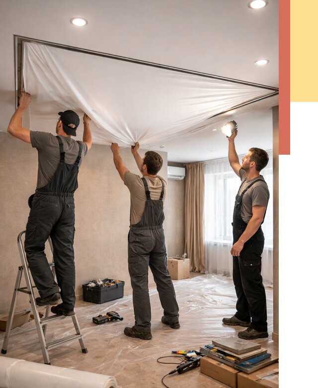 Монтаж ПВХ натяжного потолка в Моршанске от 3635 руб. под ключ | ОТДЕЛОЧНИК-Мрш