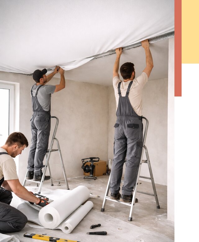 Монтаж тканевого натяжного потолка в Моршанске от 3635 руб. под ключ | ОТДЕЛОЧНИК-Мрш