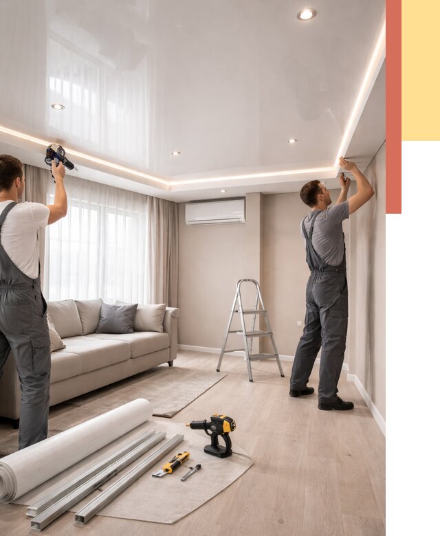 Монтаж глянцевого натяжного потолка в Моршанске от 779 руб. под ключ | ОТДЕЛОЧНИК-Мрш