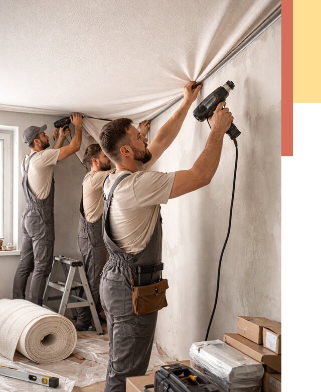 Монтаж фактурного натяжного потолка в Моршанске от 779 руб. — ОТДЕЛОЧНИК-Мрш