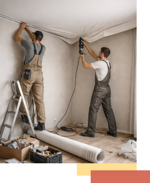 Монтаж цветного натяжного потолка в Моршанске за один день