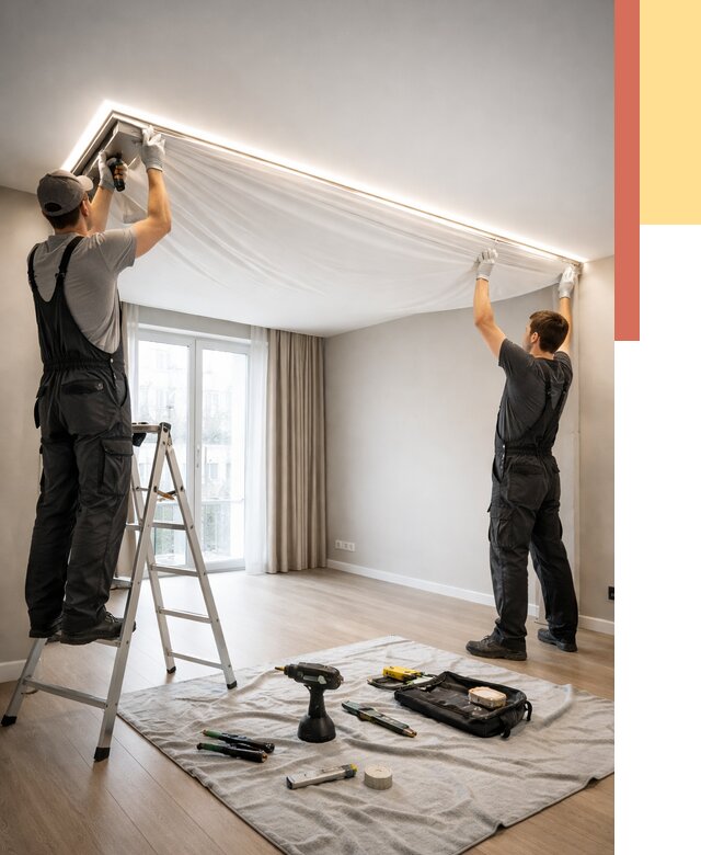 Монтаж парящего натяжного потолка в Моршанске от 4673 руб. быстро и недорого | ОТДЕЛОЧНИК-Мрш