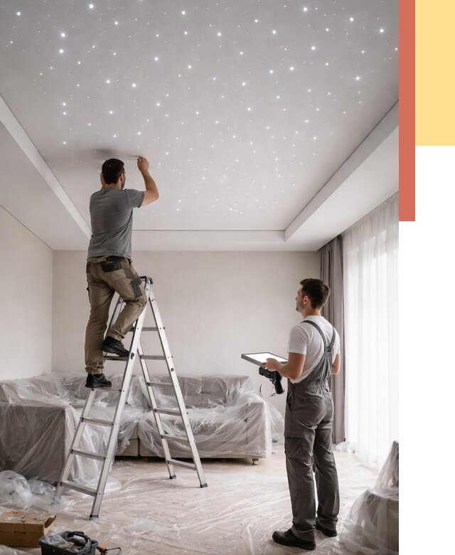 Монтаж натяжного потолка «звездное небо» в Моршанске от 6750 руб. | ОТДЕЛОЧНИК-Мрш