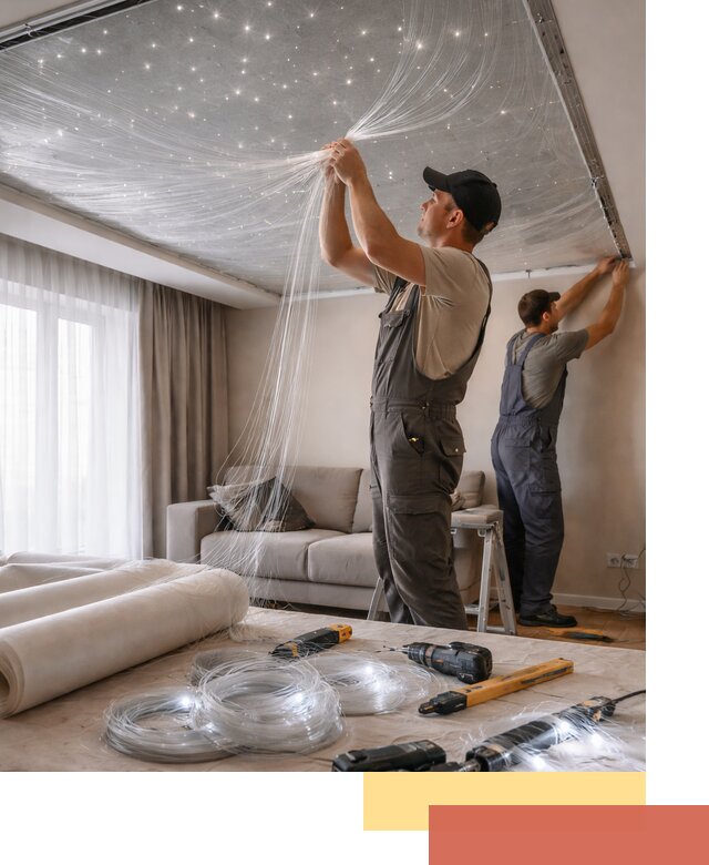 Монтаж натяжного потолка «Звездное небо» в Моршанске