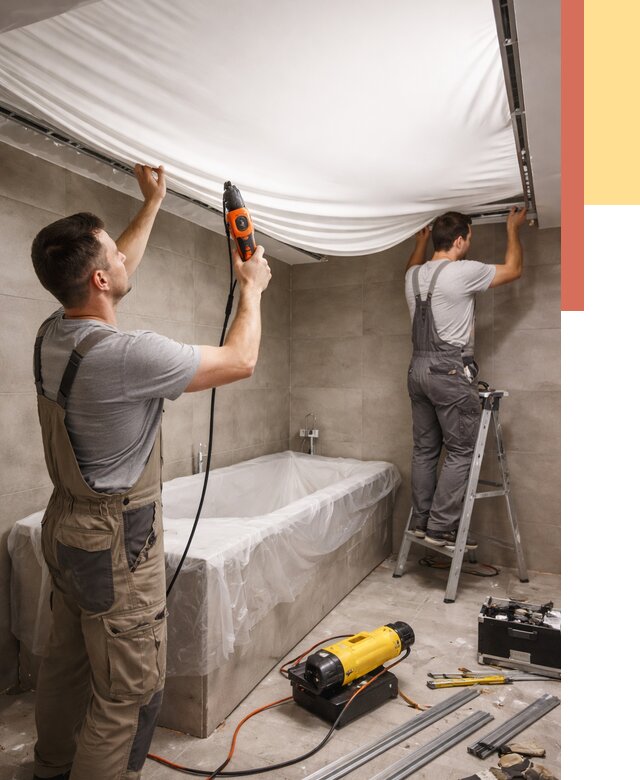 Монтаж натяжного потолка в ванной в Моршанске от 1246 руб. под ключ | ОТДЕЛОЧНИК-Мрш