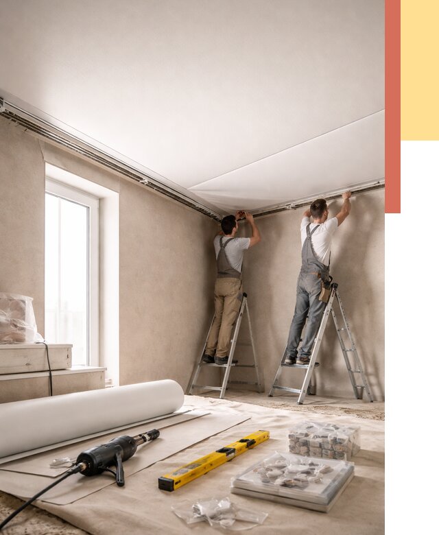 Монтаж натяжного потолка в спальне в Моршанске от 3946 руб. под ключ | ОТДЕЛОЧНИК-Мрш