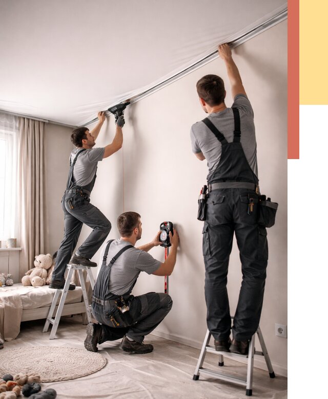 Монтаж натяжного потолка в детской в Моршанске от 3635 руб. — быстро и недорого | ОТДЕЛОЧНИК-Мрш