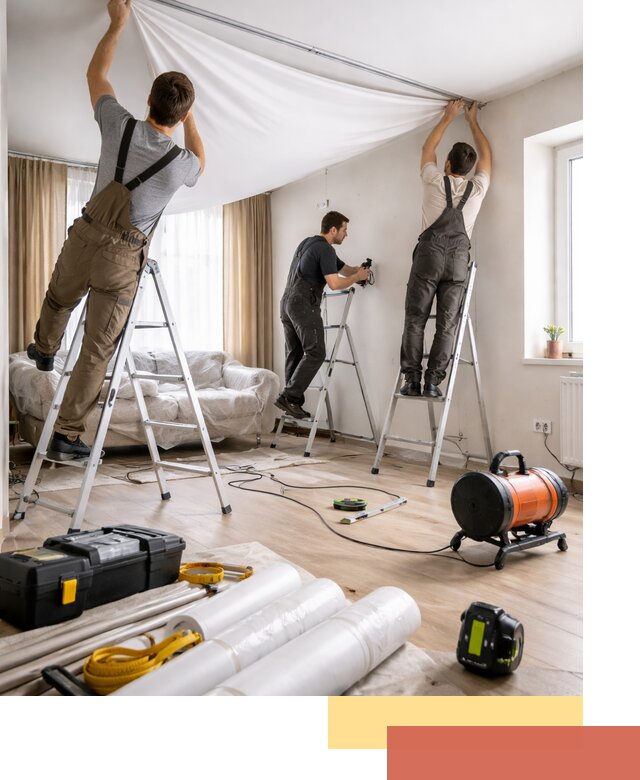 Монтаж натяжного потолка в гостиной в Моршанске