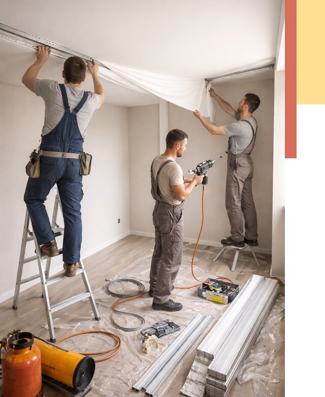 Монтаж натяжного потолка в студии в Моршанске от 5712 руб. — быстро и недорого | ОТДЕЛОЧНИК-Мрш