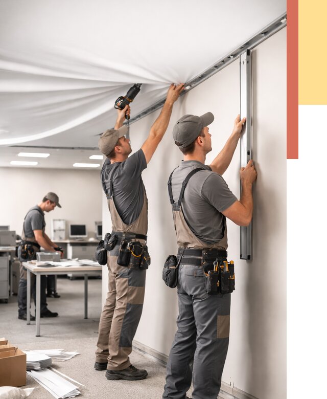 Монтаж натяжного потолка в офисе в Моршанске от 467 руб/м² — быстро и недорого | ОТДЕЛОЧНИК-Мрш