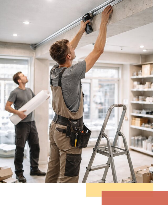 Монтаж натяжных потолков в магазине в Моршанске