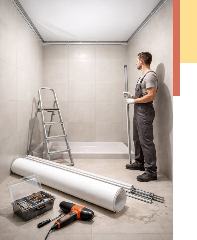 Монтаж натяжного потолка в санузле в Моршанске от 1921 руб. — ОТДЕЛОЧНИК-Мрш