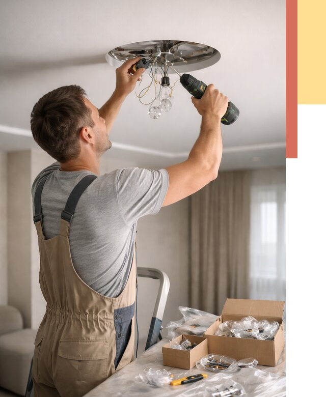 Установка люстры в натяжной потолок в Моршанске от 1246 руб. | Быстро и недорого — ОТДЕЛОЧНИК-Мрш