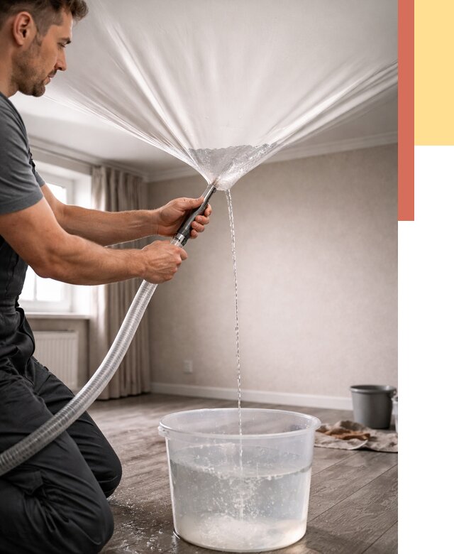 Слив воды с натяжного потолка в Моршанске от 2596 руб. быстро и недорого | ОТДЕЛОЧНИК-Мрш