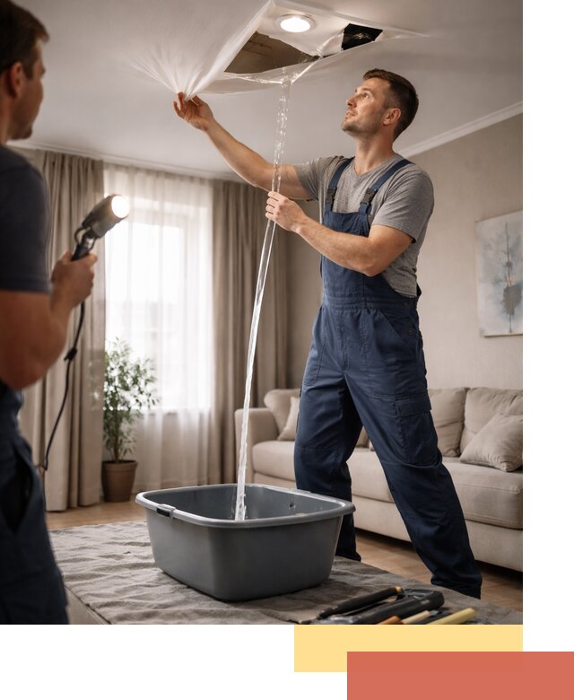 Слив воды с натяжного потолка в Моршанске быстро и аккуратно