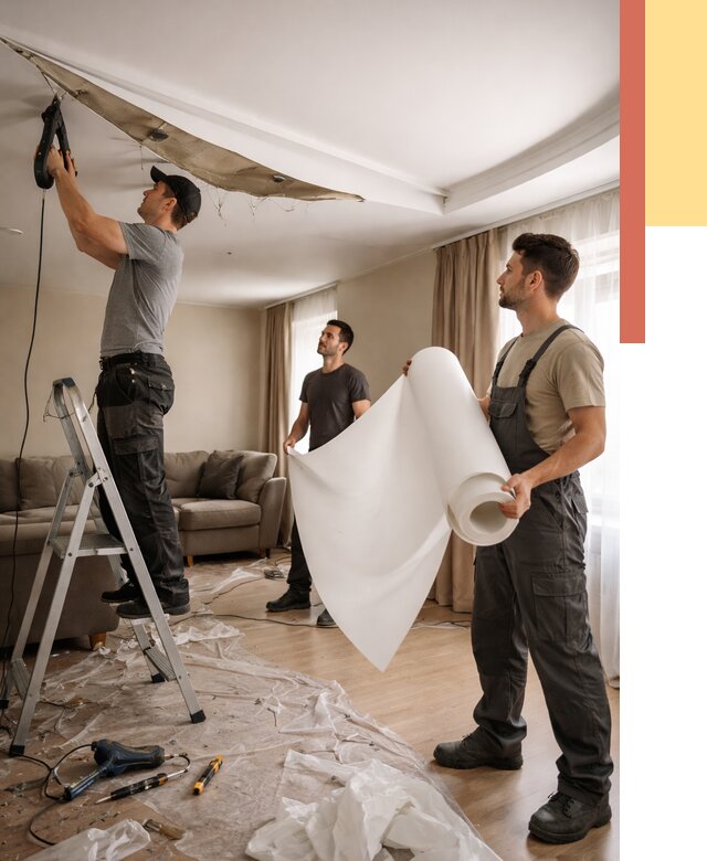 Замена полотна натяжного потолка в Моршанске от 9866 руб. быстро и недорого | ОТДЕЛОЧНИК-Мрш