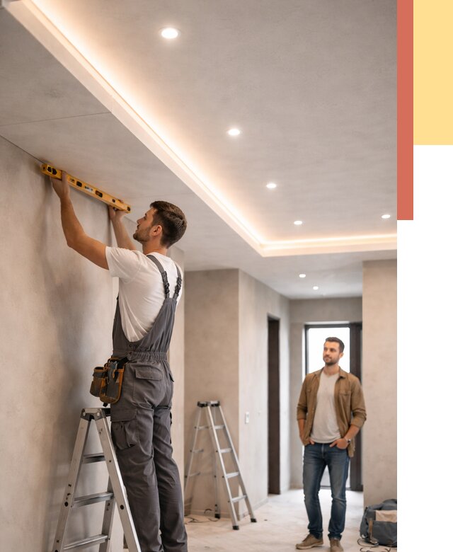 Потолок из гипсокартона с подсветкой в Моршанске от 779 руб./м2 под ключ | ОТДЕЛОЧНИК-Мрш