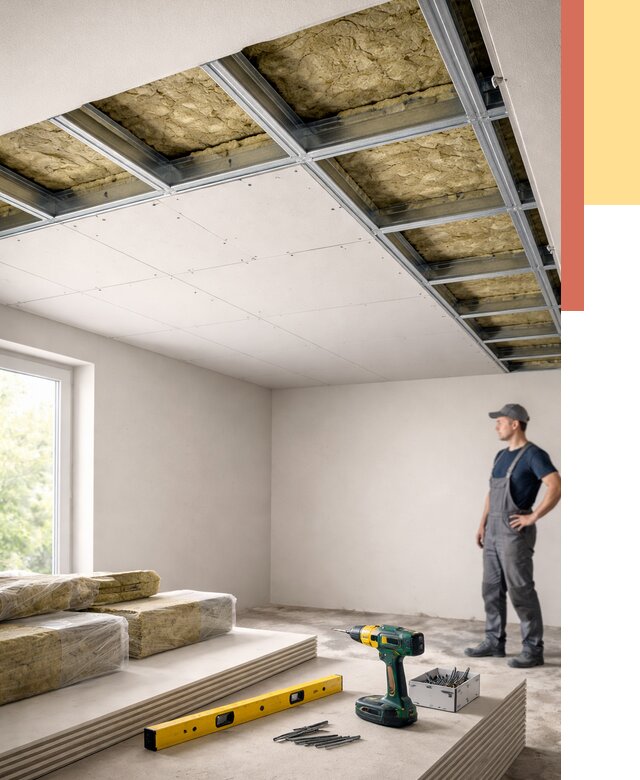 Звукоизоляция потолка ГКЛ в Моршанске от 987 руб. — монтаж под ключ | ОТДЕЛОЧНИК-Мрш