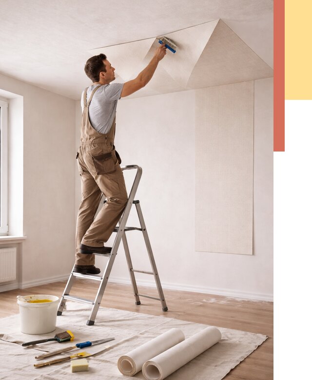 Поклейка обоев на потолок в Моршанске от 4673 руб. быстро и недорого | ОТДЕЛОЧНИК-Мрш