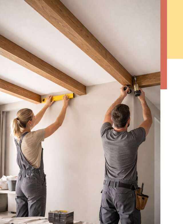 Монтаж декоративных балок на потолок в Моршанске от 4362 руб. — ОТДЕЛОЧНИК-Мрш